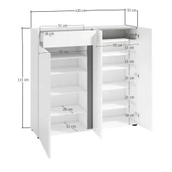 Scarpiera Ilda, 120x33h115 cm, Bianco lucido e Antracite<Dmora Fashion