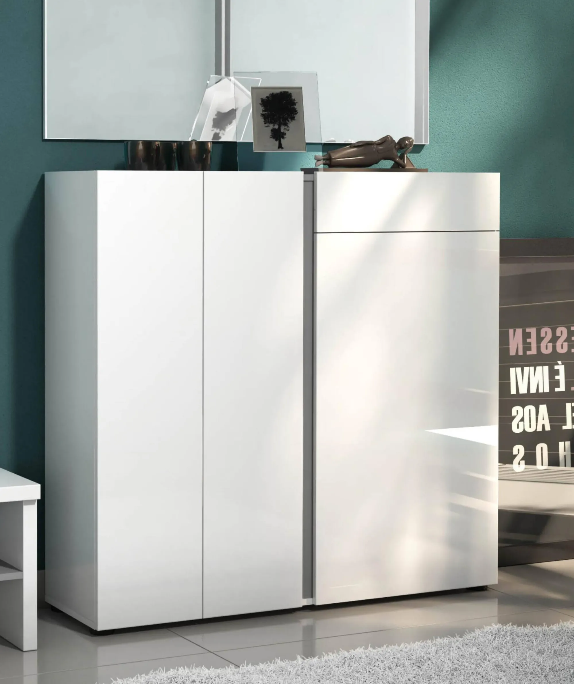 Scarpiera Ilda, 120x33h115 cm, Bianco lucido e Antracite<Dmora Fashion
