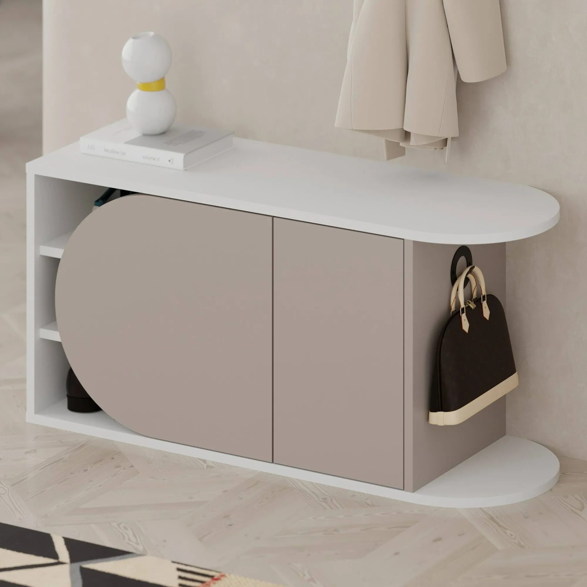 Scarpiera Kyle, 104x37 h50 cm, Beige e Bianco<Dmora Fashion