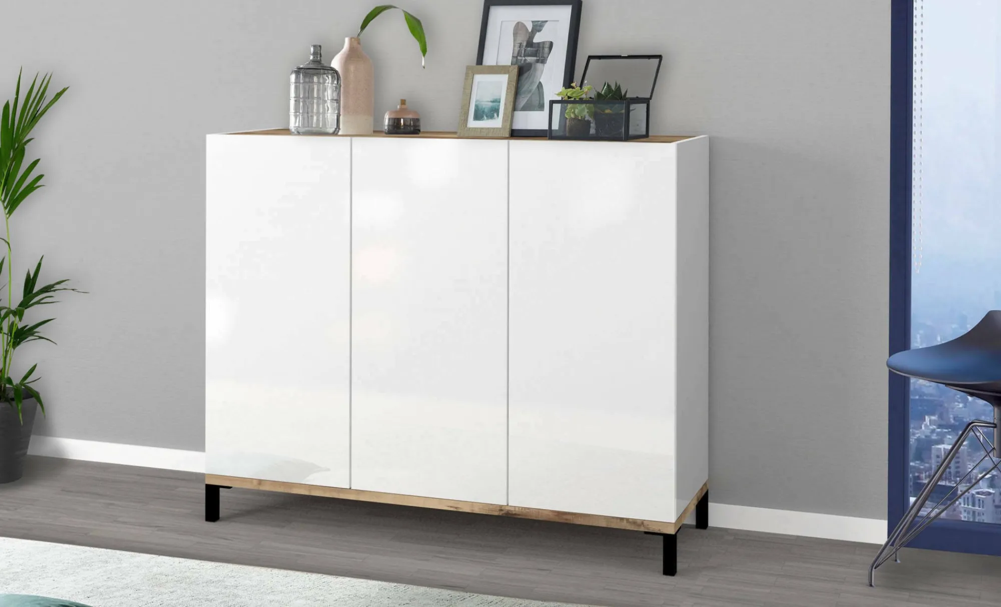 Scarpiera Lorelei, cm 135x40h102, Bianco lucido e Acero<Dmora Hot