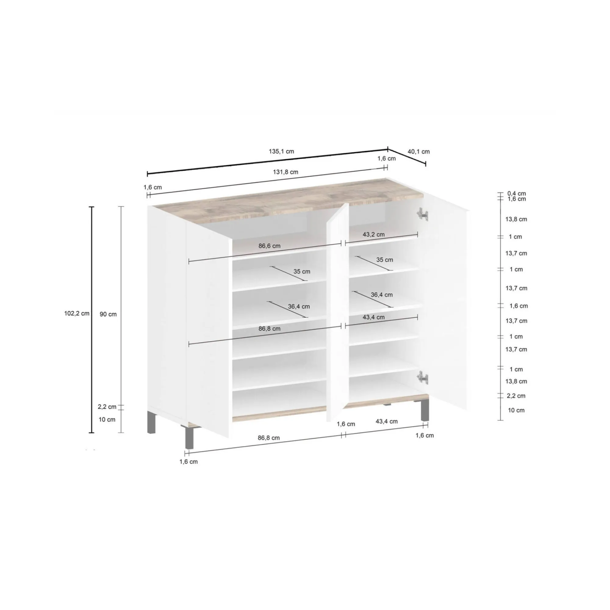 Scarpiera Lorelei, cm 135x40h102, Bianco lucido e Acero<Dmora Hot