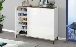 Scarpiera Lorelei, cm 135x40h102, Bianco lucido e Acero<Dmora Hot