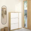Scarpiera Marthe, Mobile portascarpe, Armadio da ingresso multiuso, Mobiletto per calzature, 99x24 h124 cm, Quercia e Bianco<Dmora Hot