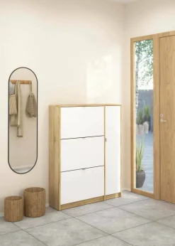 Scarpiera Marthe, Mobile portascarpe, Armadio da ingresso multiuso, Mobiletto per calzature, 99x24 h124 cm, Quercia e Bianco<Dmora Hot
