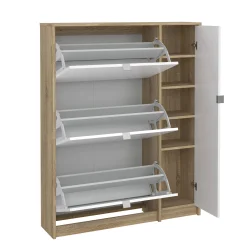 Scarpiera Marthe, Mobile portascarpe, Armadio da ingresso multiuso, Mobiletto per calzature, 99x24 h124 cm, Quercia e Bianco<Dmora Hot