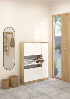 Scarpiera Marthe, Mobile portascarpe, Armadio da ingresso multiuso, Mobiletto per calzature, 99x24 h124 cm, Quercia e Bianco<Dmora Hot