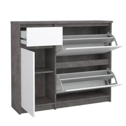 Scarpiera Maxime, Mobile portascarpe, Armadio da ingresso multiuso, Mobiletto per calzature, 32x109 h93 cm, Cemento e Bianco<Dmora Fashion