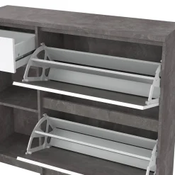 Scarpiera Maxime, Mobile portascarpe, Armadio da ingresso multiuso, Mobiletto per calzature, 32x109 h93 cm, Cemento e Bianco<Dmora Fashion