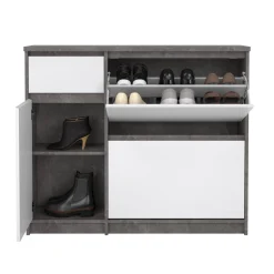 Scarpiera Maxime, Mobile portascarpe, Armadio da ingresso multiuso, Mobiletto per calzature, 32x109 h93 cm, Cemento e Bianco<Dmora Fashion