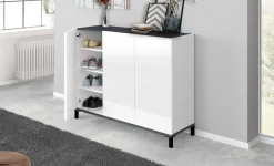 Scarpiera Modesta, cm 120x40h80, Bianco lucido e Ardesia<Dmora Store