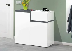 Scarpiera Morfeo, cm 80x40h80, Bianco lucido e Ardesia<Dmora Online