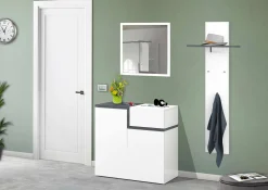 Scarpiera Morfeo, cm 80x40h80, Bianco lucido e Ardesia<Dmora Online