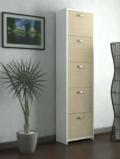Scarpiera Roanu, 50x25h182 cm, Bianco e Rovere<Dmora Best