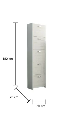 Scarpiera Roanu, 50x25h182 cm, Bianco e Rovere<Dmora Cheap