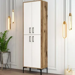 Scarpiera Sebastien, 60x35h200 cm, Noce e Bianco<Dmora Sale