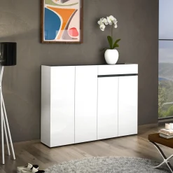 Scarpiera Speranza, 160x34h115 cm, Bianco lucido e Antracite<Dmora Best Sale