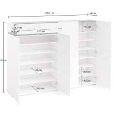 Scarpiera Speranza, 160x34h115 cm, Bianco lucido e Antracite<Dmora Best Sale
