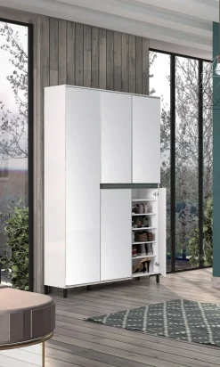 Scarpiera Sultano, 120x34h200 cm, Bianco lucido e Antracite<Dmora Clearance