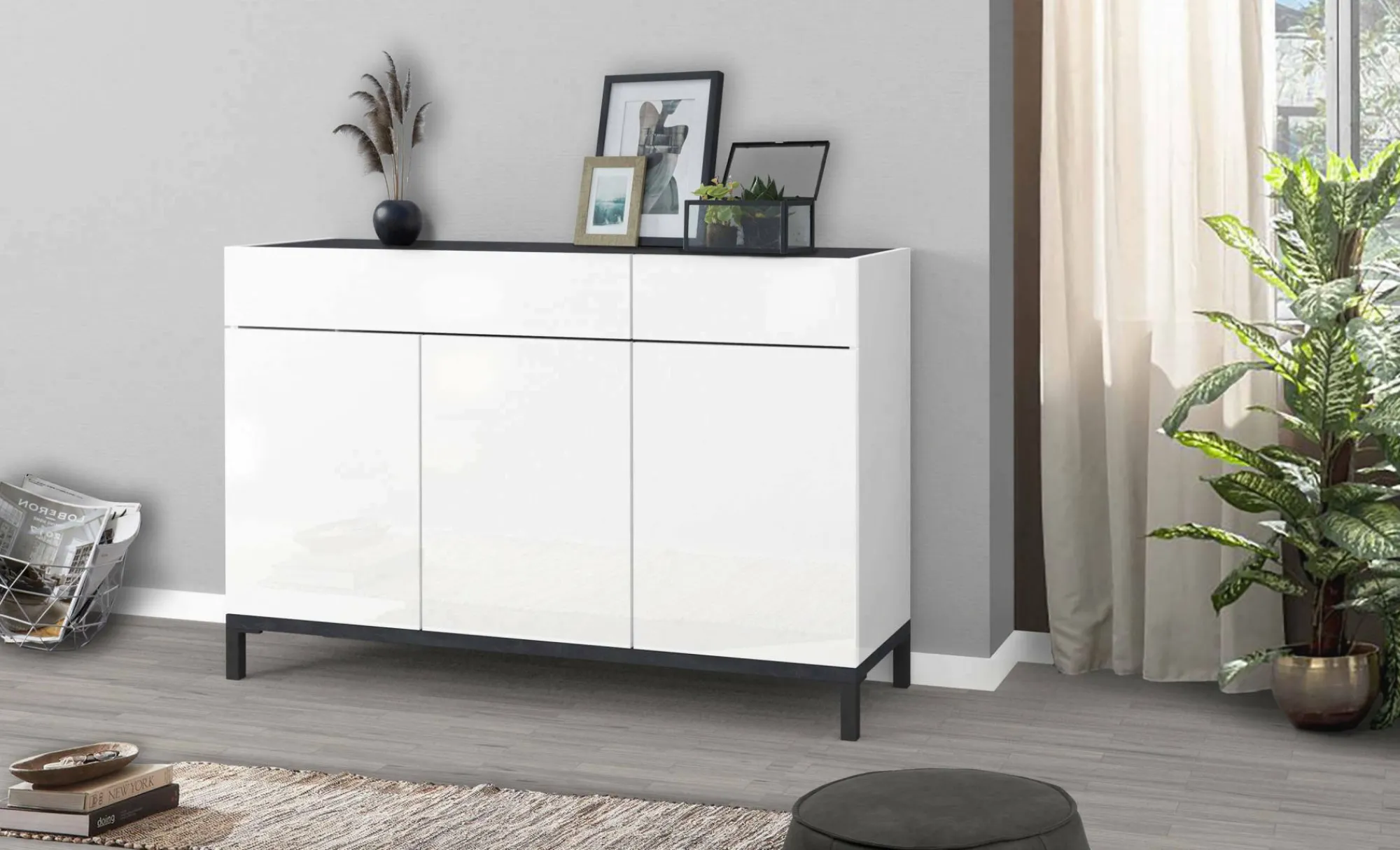 Scarpiera Syria, cm 120x40h80, Bianco lucido e Ardesia<Dmora Hot