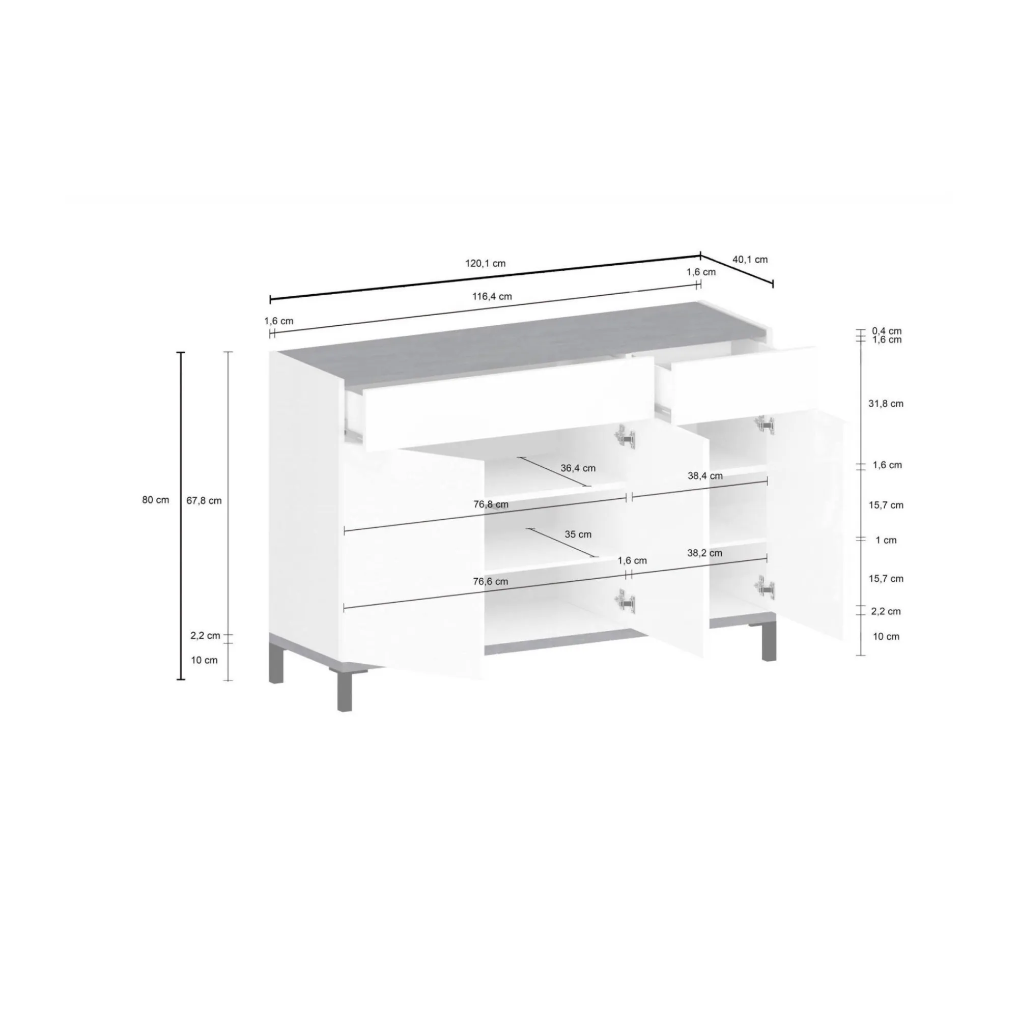 Scarpiera Syria, cm 120x40h80, Bianco lucido e Ardesia<Dmora Hot