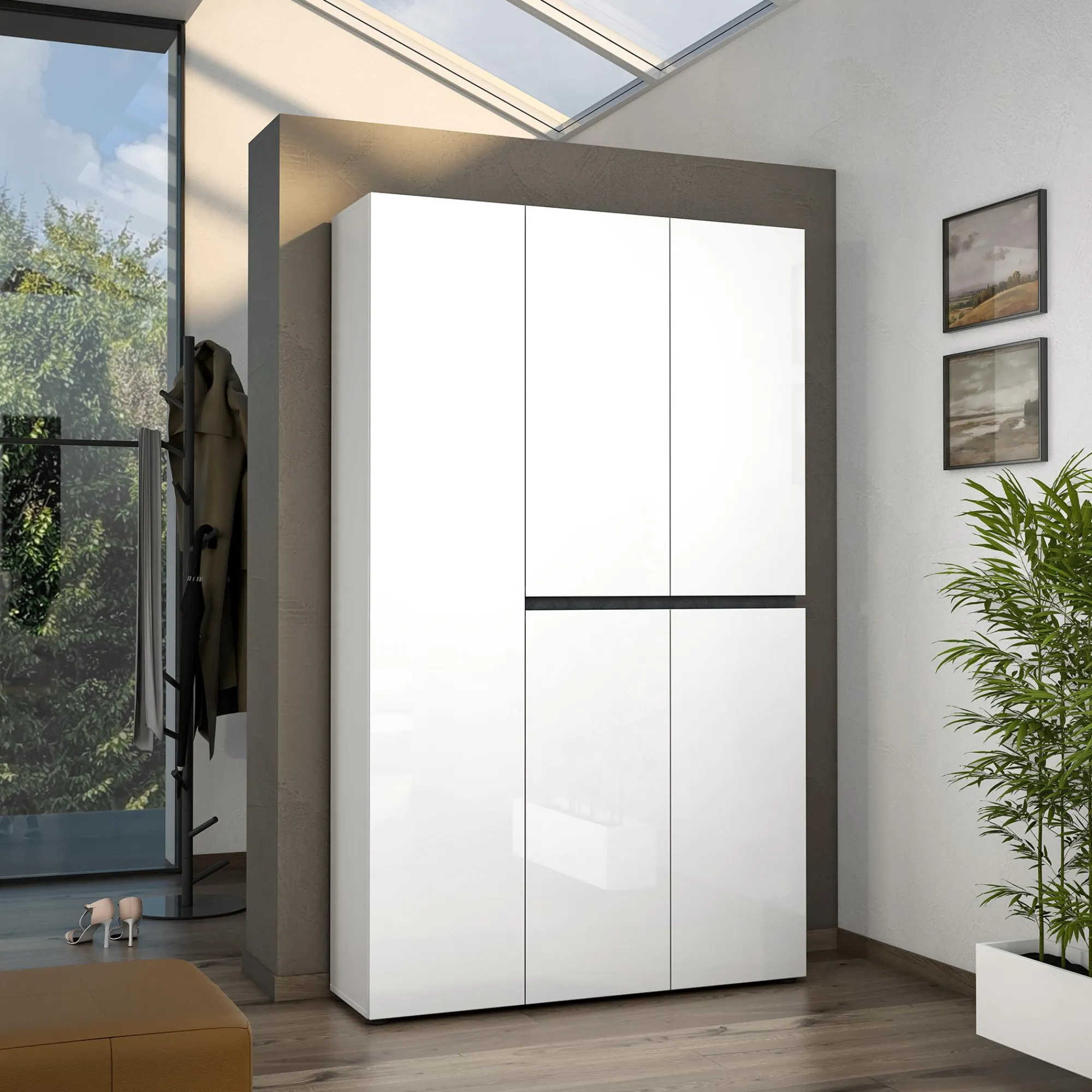 Scarpiera Valletta, 120x34h200 cm, Bianco lucido e Antracite<Dmora Hot