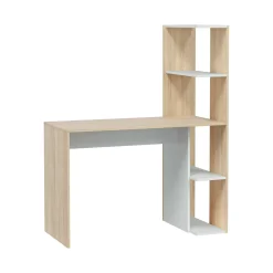 Scrivania Abba, 110x52h136 cm, Bianco e Rovere<Dmora Store