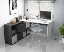 Scrivania Abby, 136x139h74 cm, Bianco e Antracite<Dmora Online