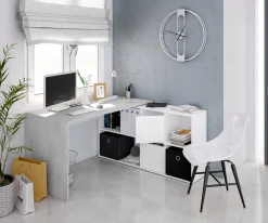 Scrivania Abby, 136x139h74 cm, Bianco e Cemento<Dmora Hot