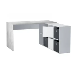 Scrivania Abby, 136x139h74 cm, Bianco e Cemento<Dmora Hot