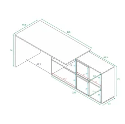 Scrivania Abby, 136x139h74 cm, Bianco e Cemento<Dmora Hot