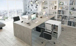 Scrivania Abby, 136x139h74 cm, Bianco e Cemento<Dmora Hot