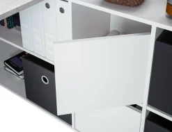 Scrivania Abby, 136x139h74 cm, Bianco e Cemento<Dmora Hot