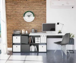 Scrivania Abby, 136x139h74 cm, Bianco e Antracite<Dmora Online