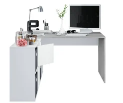 Scrivania Abby, 136x139h74 cm, Bianco e Cemento<Dmora Hot
