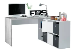 Scrivania Abby, 136x139h74 cm, Bianco e Cemento<Dmora Hot
