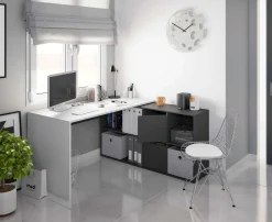 Scrivania Abby, 136x139h74 cm, Bianco e Antracite<Dmora Online