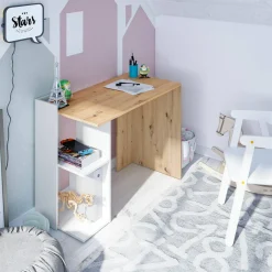 Scrivania Ablibla, 100x52h78 cm, Bianco e Rovere nodi<Dmora Cheap