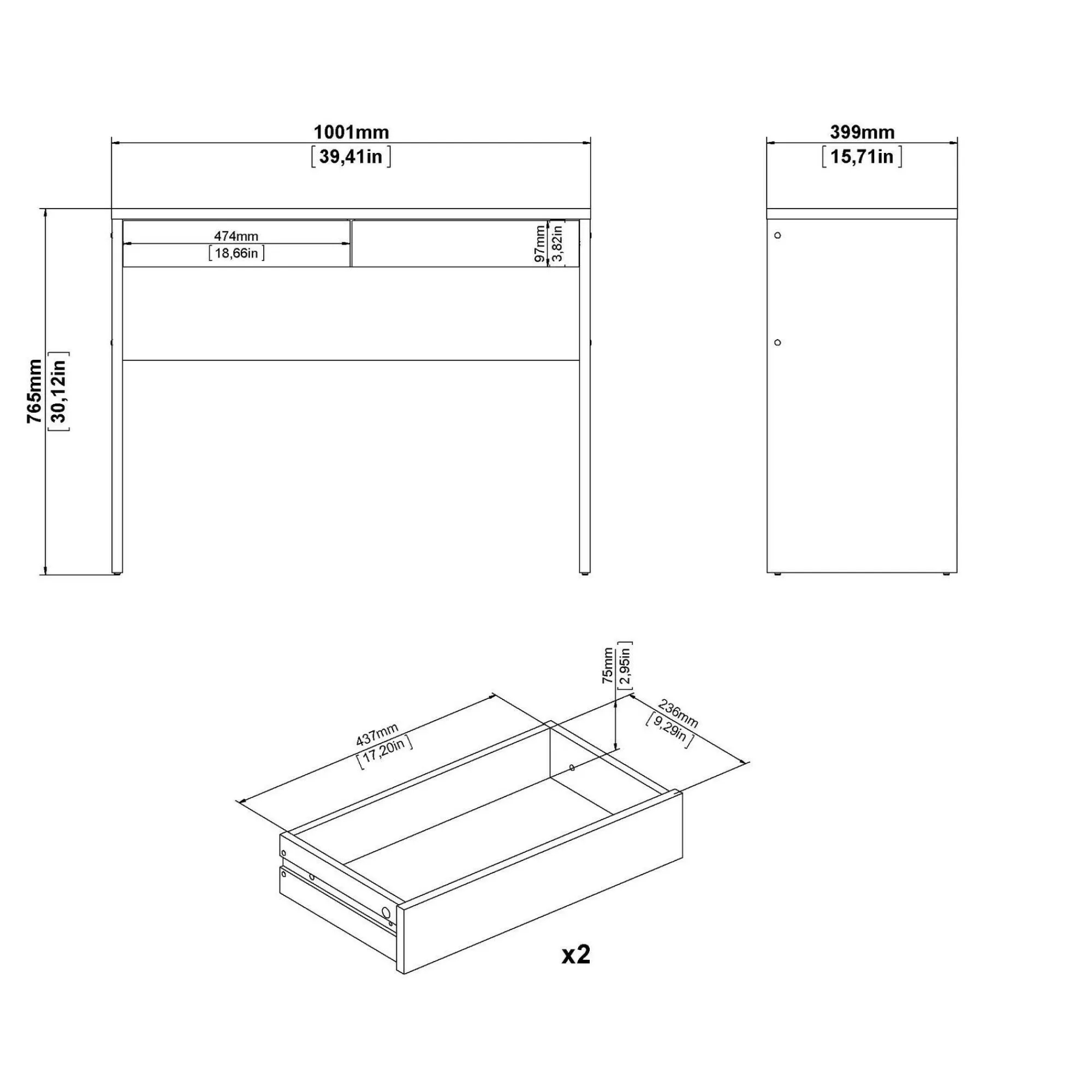 Scrivania Acero, 40x100 h77 cm,<Dmora Cheap