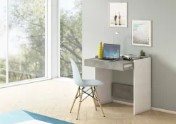 Scrivania Adri, 80x40h79 cm, Bianco e Cemento<Dmora Store