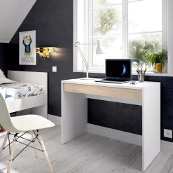 Scrivania Affiniti, 90x50h74 cm, Bianco e Rovere<Dmora Fashion