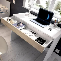 Scrivania Affiniti, 90x50h74 cm, Bianco e Rovere<Dmora Fashion
