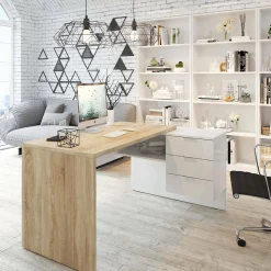 Scrivania Agnello, 145x108h73 cm, Rovere e Bianco<Dmora Best Sale