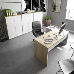 Scrivania Agnello, 145x108h73 cm, Rovere e Bianco<Dmora Best Sale