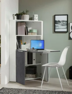 Scrivania Akiro, cm 70x57h140, Bianco e<Dmora Discount