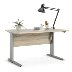 Scrivania Alfango, 80x120 h75 cm, Grigio e Quercia<Dmora Shop