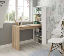 Scrivania Ali, 120x53h144 cm, Bianco e Rovere<Dmora New