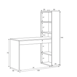 Scrivania Ali, 120x53h144 cm, Bianco e Antracite<Dmora Fashion