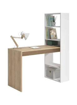 Scrivania Ali, 120x53h144 cm, Bianco e Rovere<Dmora New