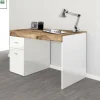 Scrivania Alpaca, cm 100x60h75, Bianco lucido e Acero<Dmora Hot