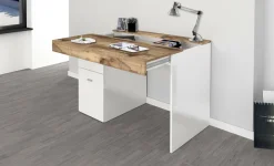 Scrivania Alpaca, cm 100x60h75, Bianco lucido e Acero<Dmora Hot